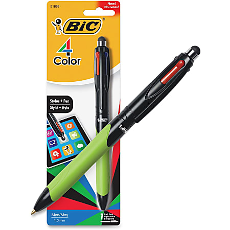 BIC 4 Color Retractable Ballpoint Pen Medium Point 1.0 mm Blue Barrel  Assorted Ink Colors - Office Depot