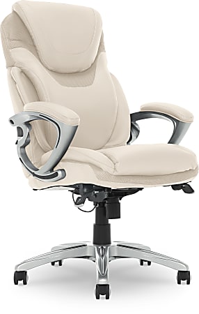 Serta®AIR™ Health & Wellness Ergonomic Bonded Leather High-Back Executive Office Chair, Cream