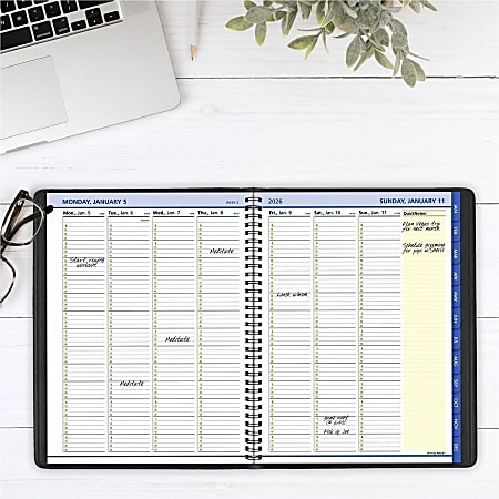 2026 AT A GLANCE QuickNotes 7" X 8.75" Monthly Planner, Faux Leather Cover, Black (76 08 05 26
