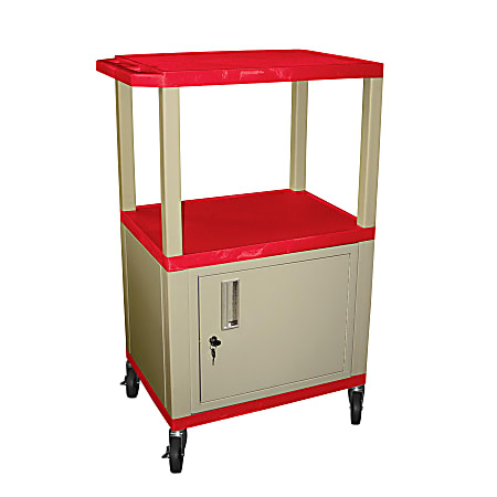 H. Wilson Plastic Utility Cart With Locking Cabinet, 42"H x 24"W x 18", Red