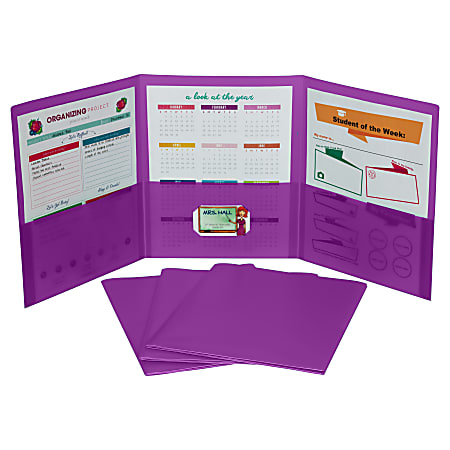 C-Line 3-Pocket Poly Portfolios, Letter (8-1/2” x 11”), Purple, Box Of 24 Portfolios