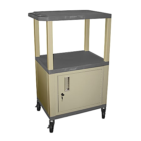 H. Wilson Plastic Utility Cart With Locking Cabinet, 42"H x 24"W x 18", Gray