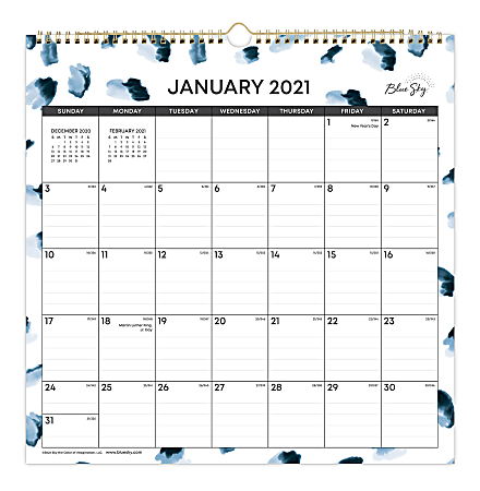 Blue Sky Monthly Wall Calendar 12 x 12 Brewster January To December 2021  122621 - Office Depot
