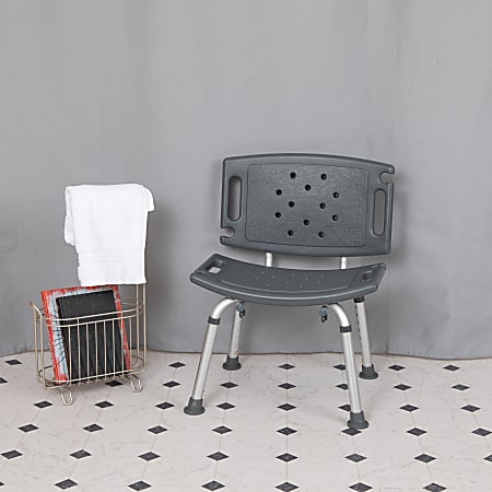 Flash Furniture Hercules Adjustable Bath And Shower Chair With Extra-Wide Back, 33-1/4"H x 19"W x 20-3/4"D, Gray