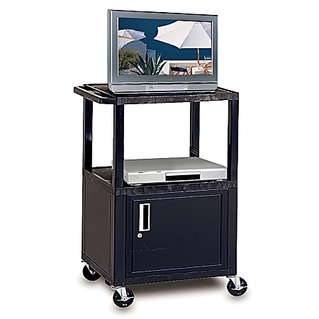 H. Wilson Plastic Utility Cart With Locking Cabinet, 42"H x 24"W x 18", Black