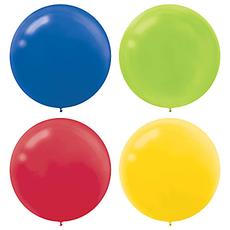 Amscan 24" Latex Balloons, Assorted Colors, 4 Balloons Per Pack, Set Of 3 Packs