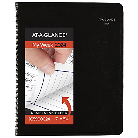 2024 AT-A-GLANCE® DayMinder Column Style Weekly Planner, 7" x 8-3/4", Black, January To December 2024, G59000