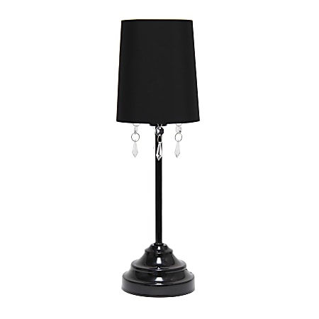 Simple Designs Table Lamp with Fabric Shade and Hanging Acrylic Beads, 16 3/5"H, Black