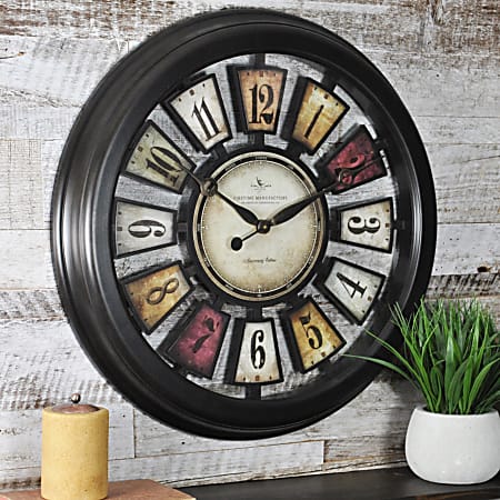 FirsTime® Numeral Plaques Wall Clock, 22 1/2" x 1 1/2", Metallic Black