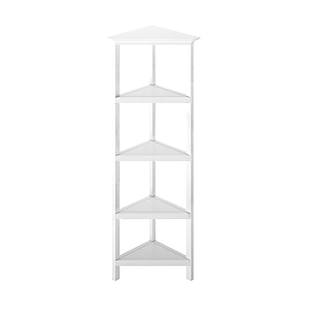 New Ridge Home Goods 60"H 5-Shelf Corner Bookcase, White