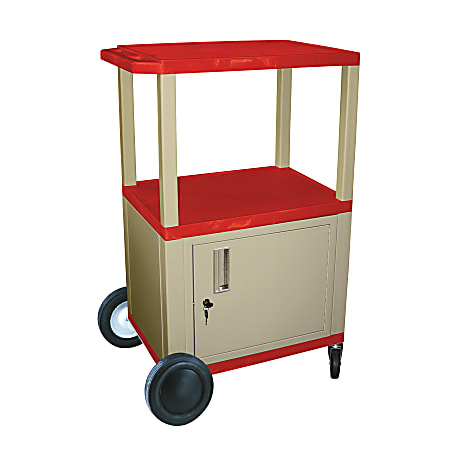H. Wilson Plastic Utility Cart With Locking Cabinet And Big Wheel Kit, 42"H x 24"W x 18"D, Red
