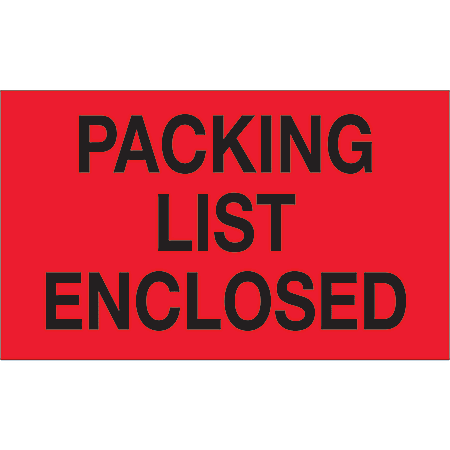 Tape Logic® Preprinted Shipping Labels, DL1203, Packing List Enclosed, Rectangle, 3" x 5", Fluorescent Red, Roll Of 500