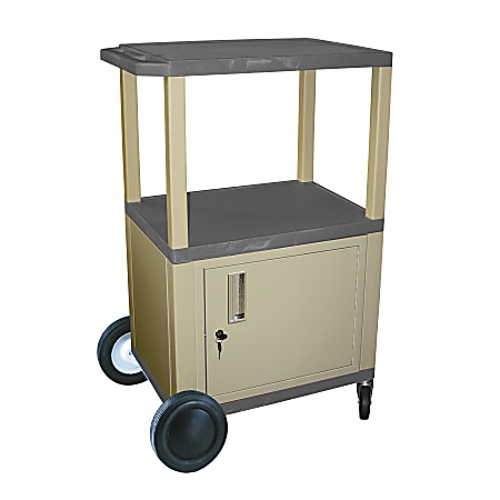 H. Wilson Plastic Utility Cart With Locking Cabinet And Big Wheel Kit, 42"H x 24"W x 18"D, Gray