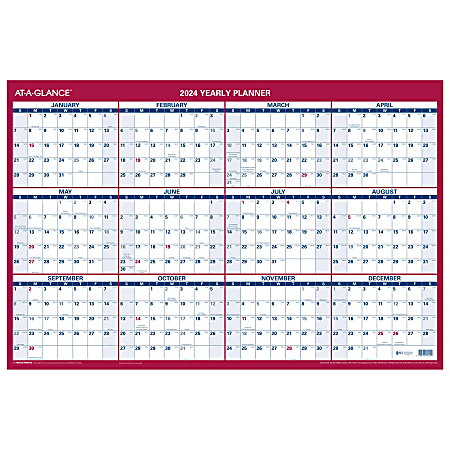 2024 AT-A-GLANCE® Vertical/Horizontal Reversible Erasable Yearly Wall Calendar, 36" x 24", January to December 2024, PM26B28