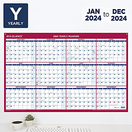2024 AT A GLANCE VerticalHorizontal Reversible Erasable Yearly Wall Calendar  36 x 24 January to December 2024 PM26B28 - Office Depot