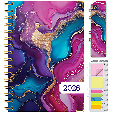 2026 Excello Brands Hardcover Fashion Daily/Weekly/Monthly Planner, 5.5" x 8", Pink Purple Marble November 2025 - December 2026, (FSHN-CY26-58-22)