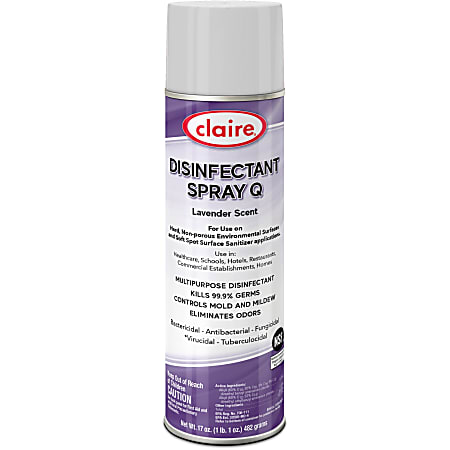 Claire Multipurpose Disinfectant Spray - Spray - 17 fl oz (0.5 quart) - Lavender Scent - 12 / Carton - Purple