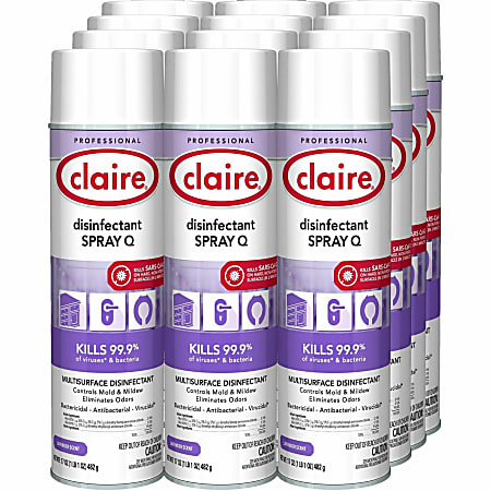Claire Multipurpose Disinfectant Spray - 17 fl oz (0.5 quart) - Lavender Scent - Bactericide, Antibacterial, Fungicide, Virucidal - Purple - 12/Carton