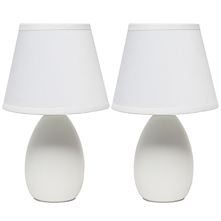 Creekwood Home Nauru Petite Ceramic Oblong Table Lamps, 9-1/2"H, White Shades/White Bases, Set Of 2