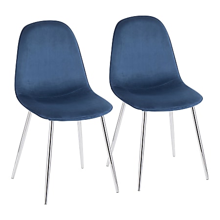 LumiSource Pebble Velvet Chairs, Blue/Chrome, Set Of 2 Chairs