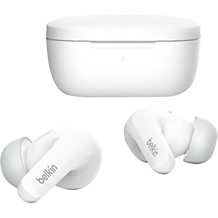 Belkin SOUNDFORM Flow Noise Cancelling Earbuds Mono Stereo Wireless  Bluetooth 32.8 ft Earbud Binaural In ear Noise Canceling White - Office  Depot