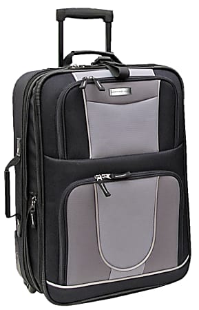 Overland Geoffrey Beene Polyester Expandable Upright Rolling Carry-On, 21"H x 7"W x 13-1/2"D, Black/Gray