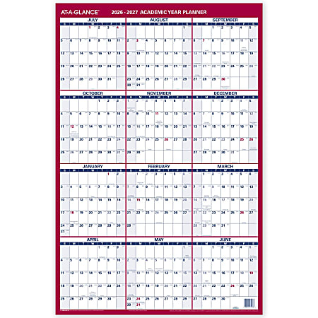 AT-A-GLANCE® Vertical Reversible Erasable Academic and Regular Year 2026-2027 Wall Calendar, Large, 36" x 24"