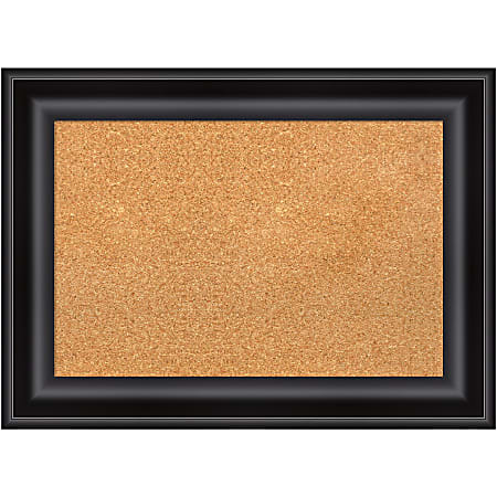 Amanti Art Rectangular Non-Magnetic Cork Bulletin Board, Natural, 30” x 22”, Grand Black Plastic Frame