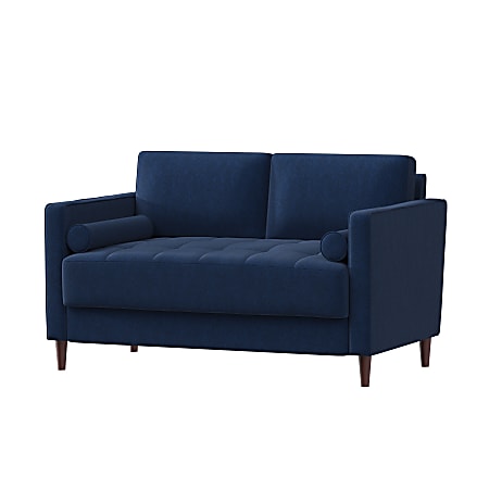 Lifestyle Solutions Lillian Tufted Loveseat with Removable Cushions and Matching Pillows, Navy Blue