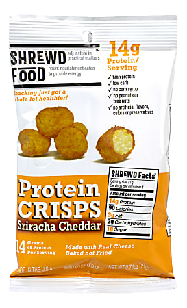 Shrewd Food Sriracha Cheddar Protein Crisps, 0.74 Oz, Pack Of 8 Bags