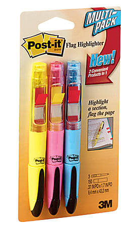 Post-it® Flag Plus Highlighters, Assorted Colors, Pack Of 3