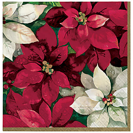 Amscan Christmas Poinsettia 2-Ply Lunch Napkins, 6-1/2" X 6-1/2", Red, Pack Of 250 Napkins