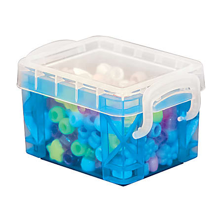 Advantus Super Stacker Divided Storage Box, Clear with Blue Tray Handles