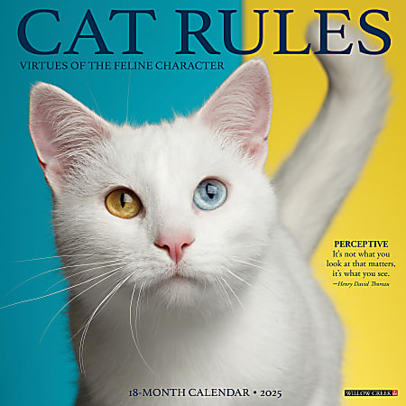 2025 Willow Creek Press Wall Calendar, 12” x 12”, Cat Rules, January 2025 To December 2025, 42199
