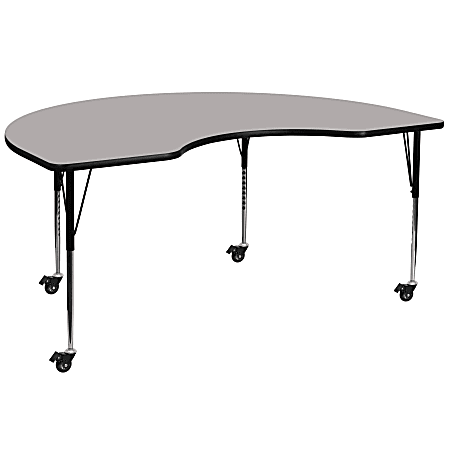 Flash Furniture Mobile Height Adjustable HP Laminate Kidney Activity Table, 30-1/2”H x 48''W x 96''L, Gray
