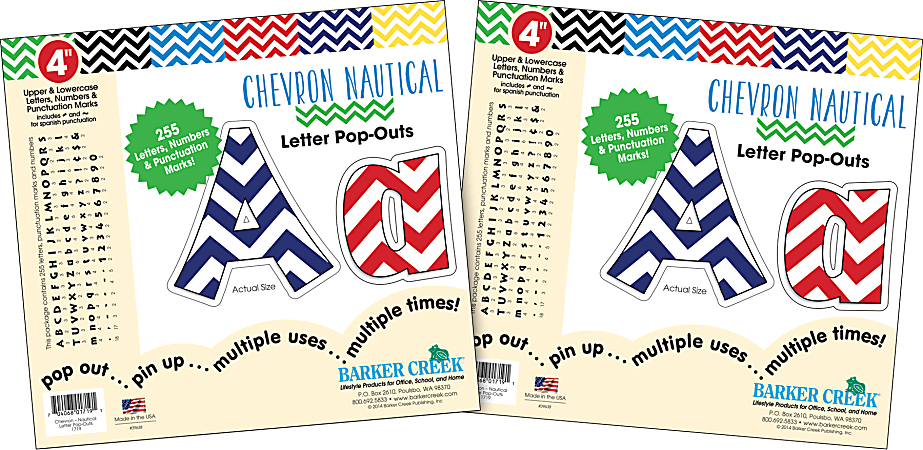 Barker Creek Letter Pop-Outs, 4", Chevron Nautical, Pack
