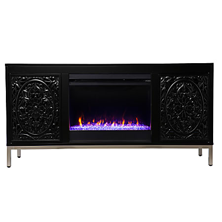 SEI Furniture Winsterly Color-Changing Fireplace, 29"H x 58"W x 15"D, Black/Champagne