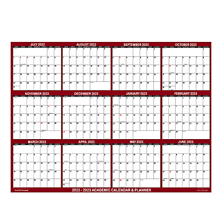 SwiftGlimpse Academic Monthly Wall Calendar, 48” x 72”, Maroon, July 2022 To June 2023