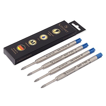 Scriveiner Ballpoint Ink Refills, Medium Point, 1.0mm, Blue Ink, 4 per pack