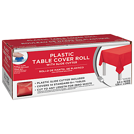 Amscan Boxed Plastic Table Roll, Apple Red, 54” x 126’