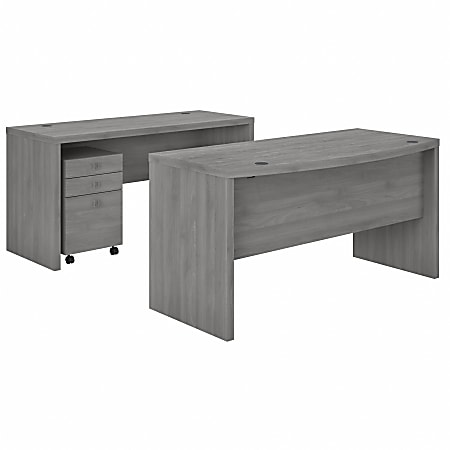 Bush Business Furniture Echo 60"W Bow-Front Computer Desk And Credenza With Mobile File Cabinet, Modern Gray, Standard Delivery