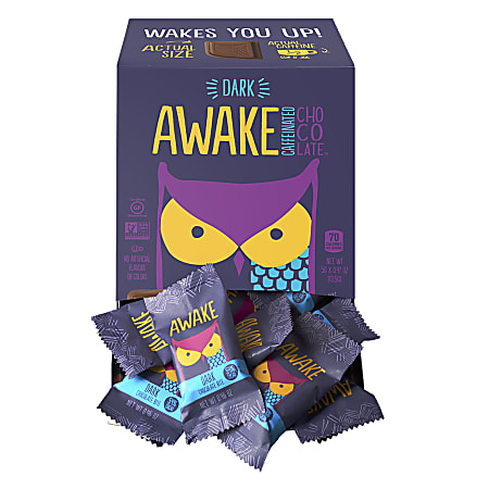 AWAKE Caffeinated Dark Chocolate Bites, 0.53 Oz, Pack Of 50 Bites