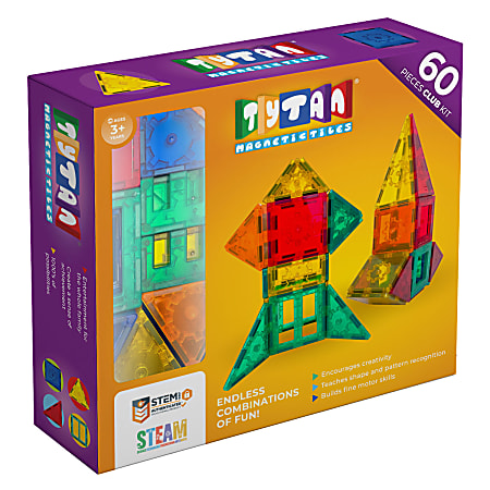 Tytan Toys Magnetic Tile Blocks Value Kit, Assorted Colors, Kit Of 60 Pieces