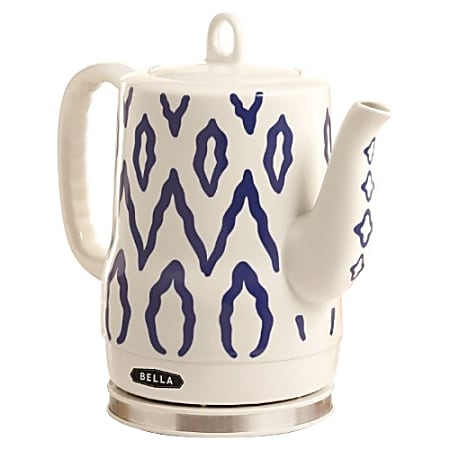 Bella 1.2L Electric Ceramic Kettle, White With Blue Aztec Design