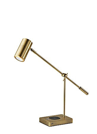 Adesso Collette AdessoCharge LED Desk Lamp, 22-1/4”H, Antique Brass