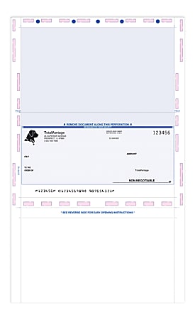 Custom Plus Imprint Pressure Seal Check, Blue Imprint, Z Fold, 8-1/2" x 14", Pack of 500