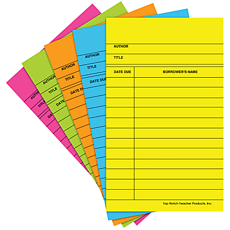 Top Notch Teacher Products® Bright Library Cards, 5" x 3", Assorted Colors, Case Of 500