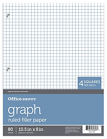 Office Depot® Brand Quadrille-Ruled Notebook Filler Paper, 8" x 10 1/2", White, Pack Of 80 Sheets