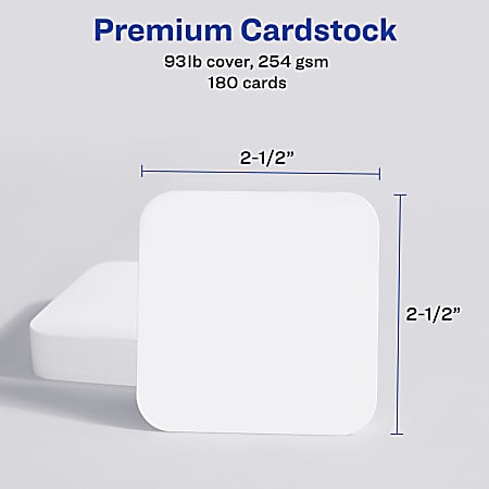 Avery® Clean Edge® Printable Square Cards With Sure Feed® Technology & Rounded Corners, 2.5" x 2.5", White, 180 Blank Cards For Inkjet Printers