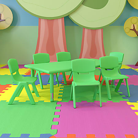 Flash Furniture Plastic Height-Adjustable Rectangular Activity Table with 6 Chairs, 23-1/2"H x 24''W x 48''D, Green